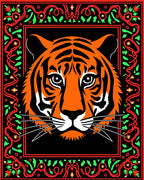 Bold Orange Tiger Face Bordered Rug
