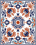 Crimson Navy Floral Medallion Border Rug