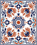 Crimson Navy Floral Medallion Border Rug