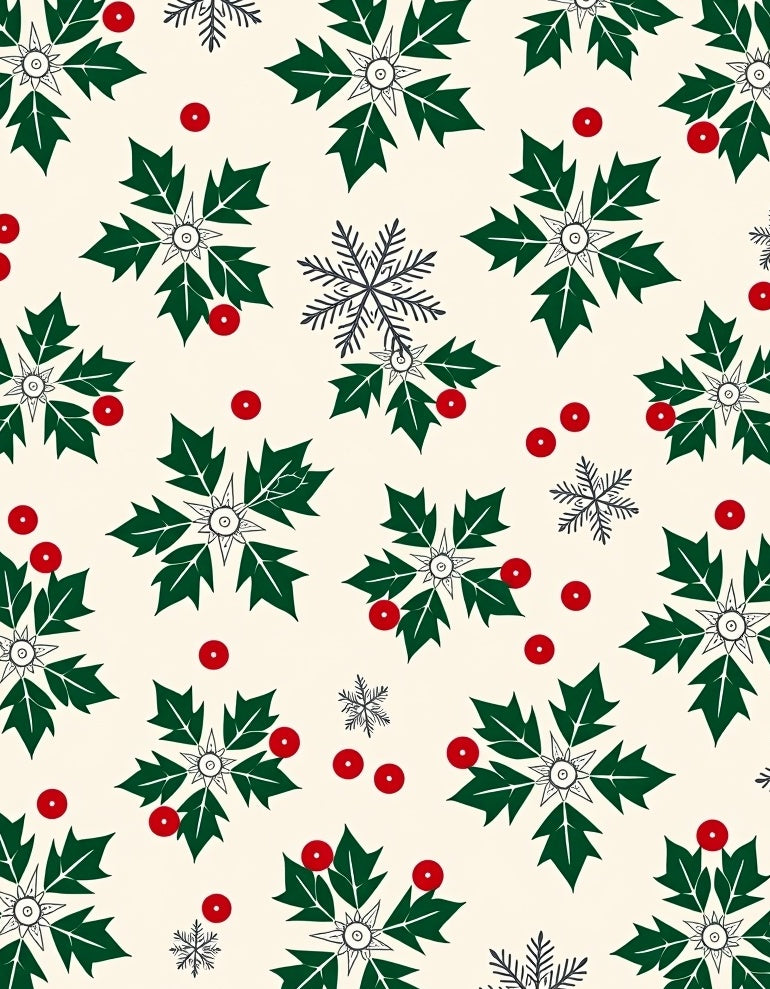 Cream Holly Berry Snowflake Collage Rug