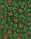 Emerald Red Floral Botanical Border Rug