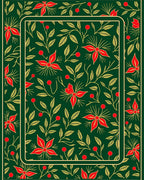 Emerald Red Floral Botanical Border Rug