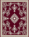 Maroon Floral Scroll Medallion Frame Rug