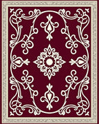 Maroon Floral Scroll Medallion Frame Rug