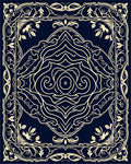 Dark Blue Ivory Floral Scroll Medallion Rug