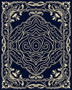 Dark Blue Ivory Floral Scroll Medallion Rug