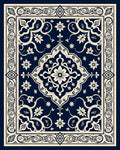 Dark Blue Cream Floral Medallion Border Rug
