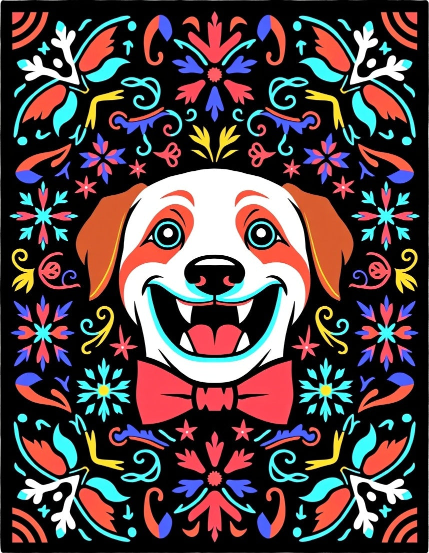 Joyful Dog With Floral Surroundings Rug