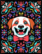 Joyful Dog With Floral Surroundings Rug