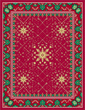 Crimson Red Golden Floral Border Rug