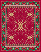 Crimson Red Golden Floral Border Rug