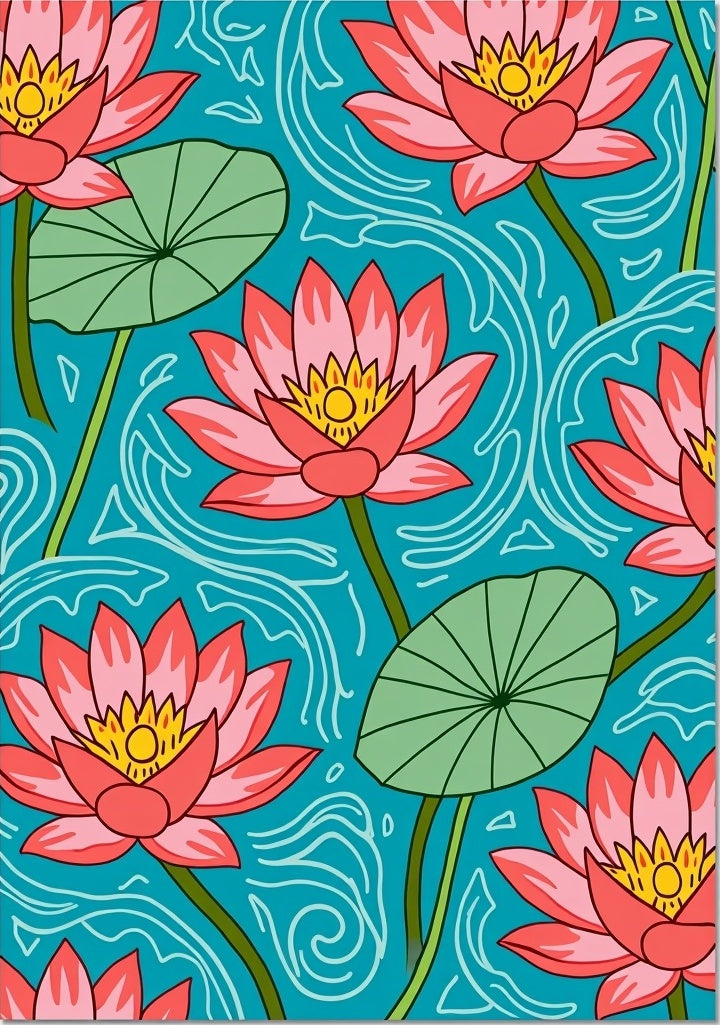 Coral Water Lily Pond Tile Rug
