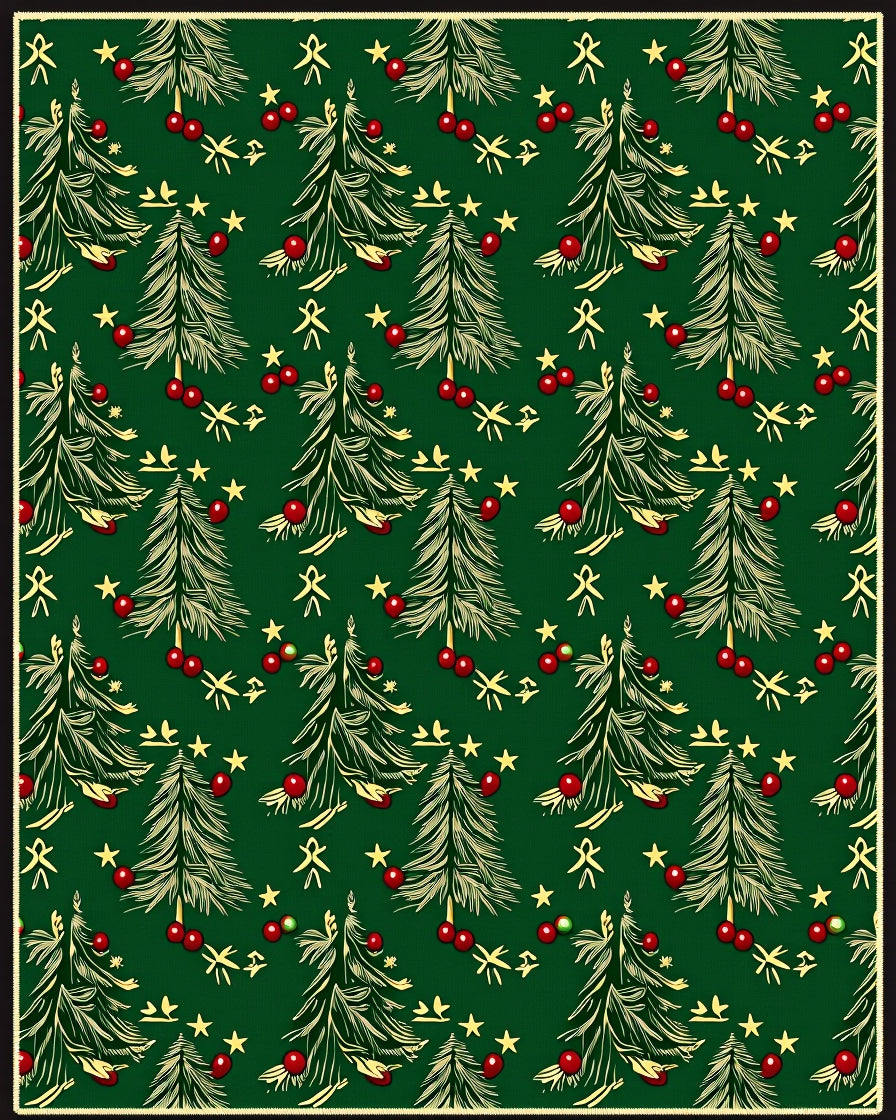 Green Holiday Christmas Tree Stars Rug