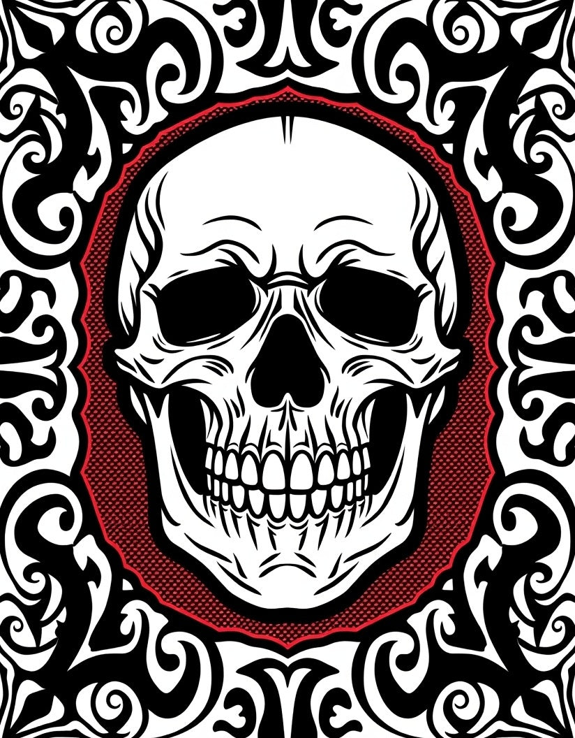 Black Crimson Skull Ornate Rug