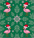 Festive Pink Flamingos Green Snowflake Christmas Rug