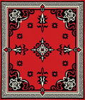 Red Black and Cream Geometric Scroll Rug