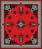 Red Black and Cream Geometric Scroll Rug