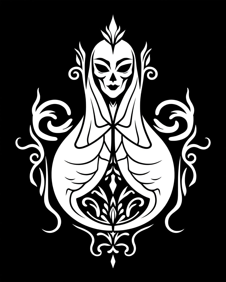 Monochromatic Gothic Skull Mask Adornment Rug