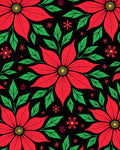 Festive Red Poinsettia Snowflakes Black Rug