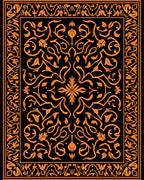 Orange Floral Scroll Black Medallion Rug