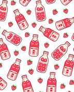 Pink Strawberry Milk Bottles And Fruit Rug