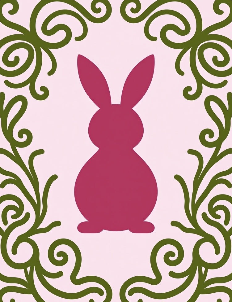 Pink Bunny Surrounded By Green Vines Rug