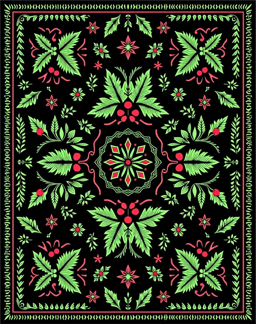 Vibrant Lime Green Cherry Blossom Medallion Rug