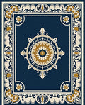 Elegant Navy Gold Medallion Border Rug