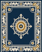 Elegant Navy Gold Medallion Border Rug