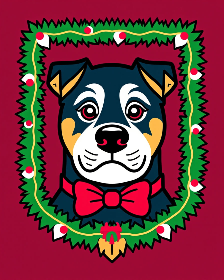 Festive Dog Wreath Red Bow Collar Rug