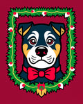 Festive Dog Wreath Red Bow Collar Rug