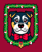 Festive Dog Wreath Red Bow Collar Rug