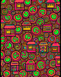 Vibrant Pink Yellow Village Swirls Rug