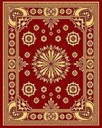Rich Crimson Golden Floral Medallion Rug