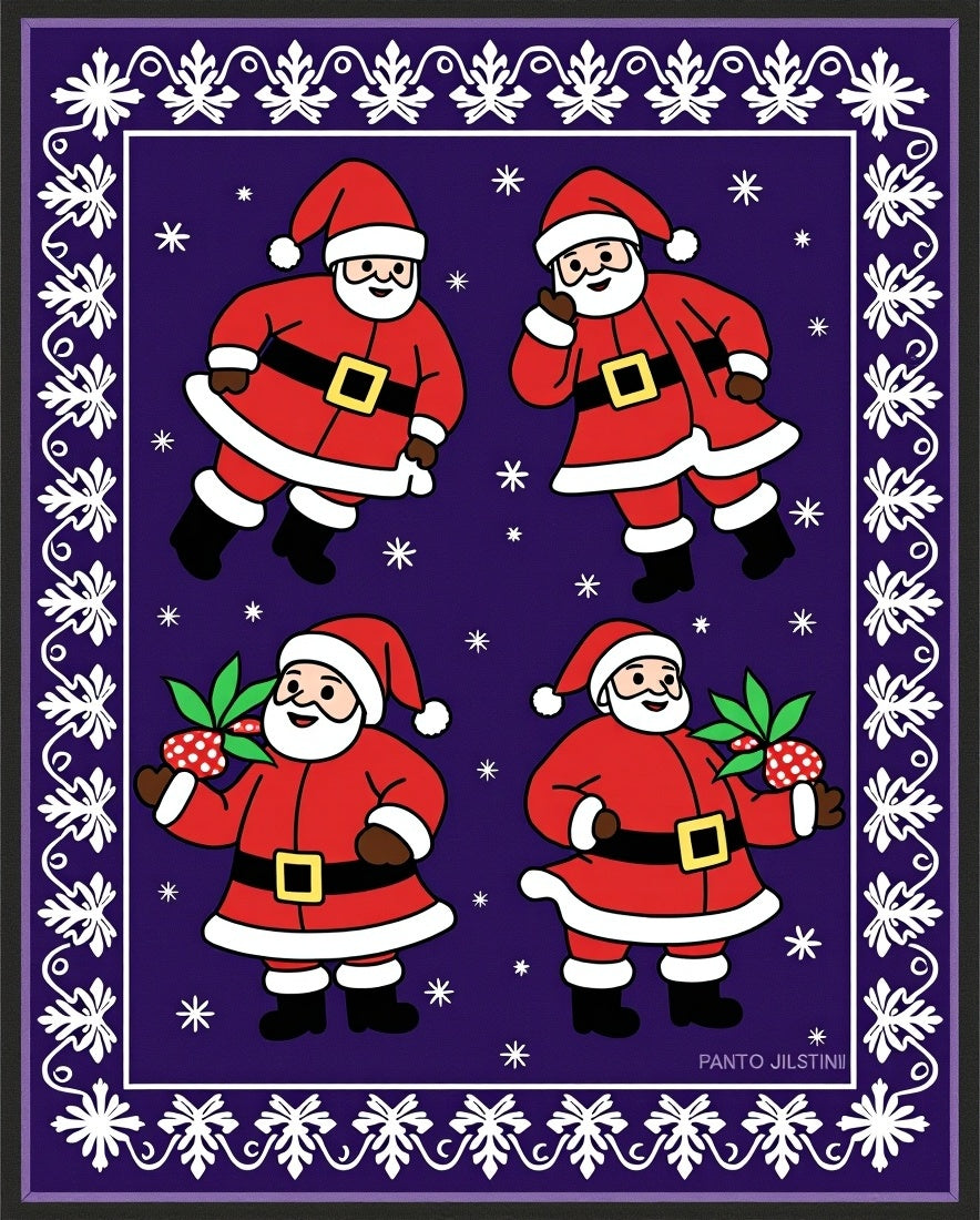 Festive Red Santa Claus Snowflakes Border Rug