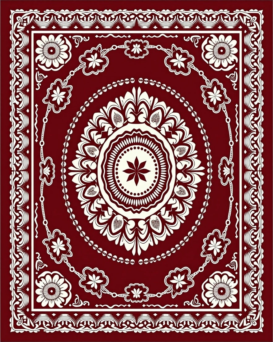 Rich Garnet Bloom Mandala Border Rug