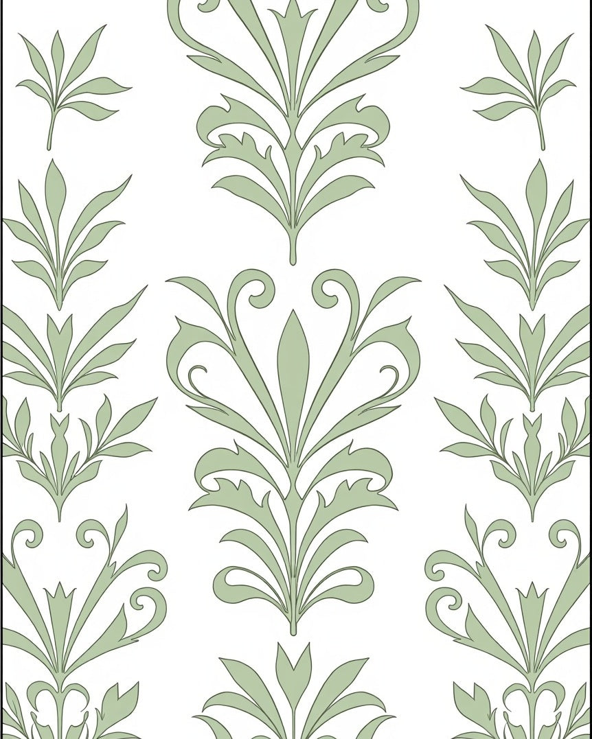 Sage Green Art Nouveau Floral Garden Rug