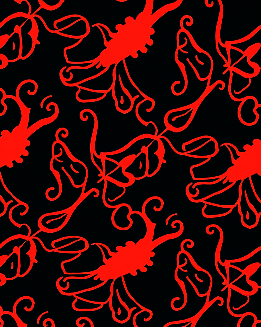 Bold Red Floral Swirls Rug