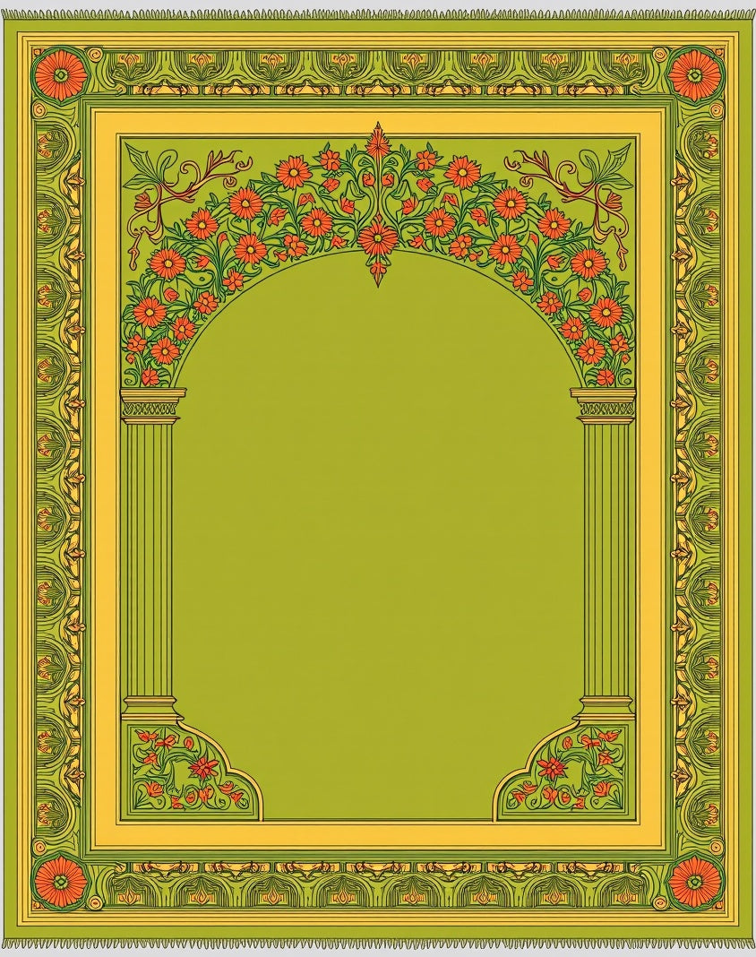 Ornate Chartreuse Floral Arch Rug