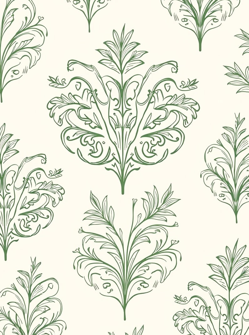 Green Floral Damask Classic Oval Rug