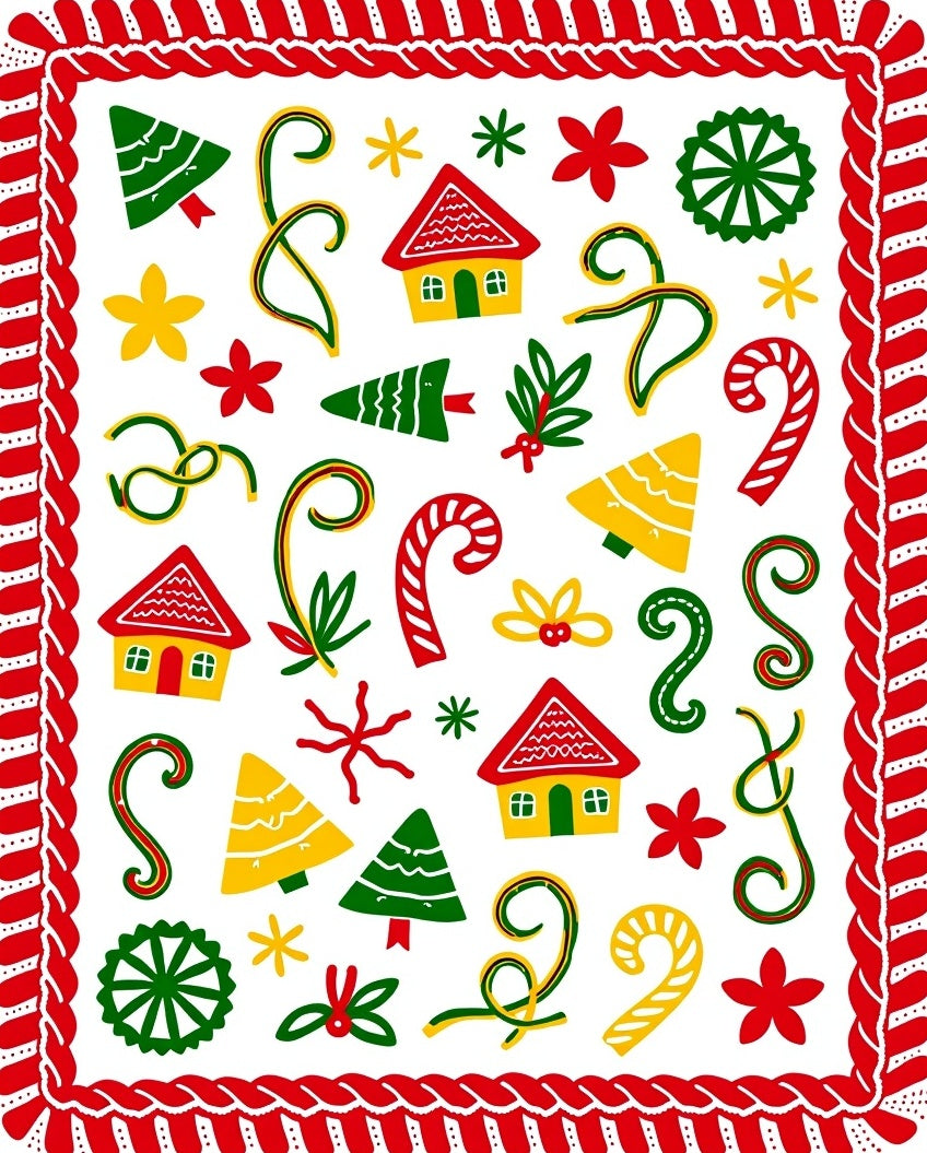 Whimsical Christmas Houses Candy Canes Trees Rug
