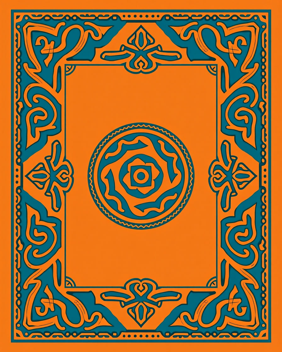 Amber Teal Ornate Geometric Border Rug