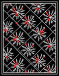 Black White Red Berry Laurel Frame Rug