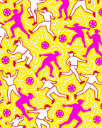 Pink White Figure Yellow Maze Rug