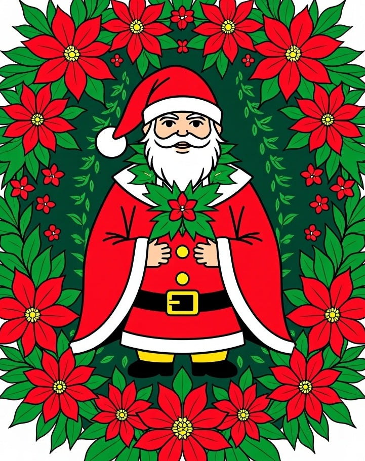 Classic Santa Holiday Poinsettia Wreath Rug