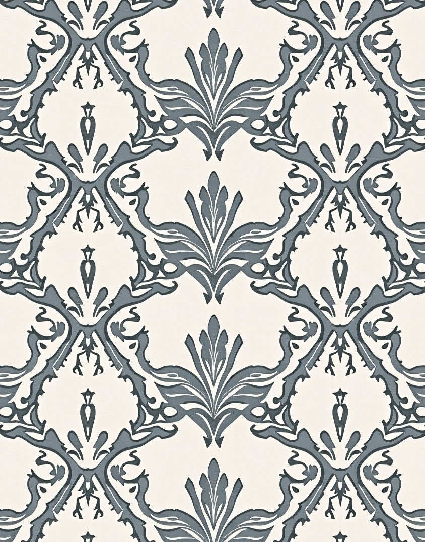 Vintage Gray Damask Scroll Rug