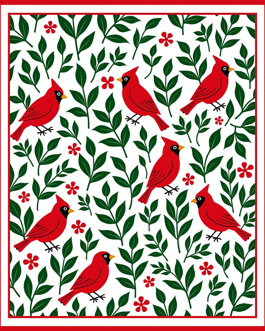 Charming Red Cardinals and Green Foliage Rug