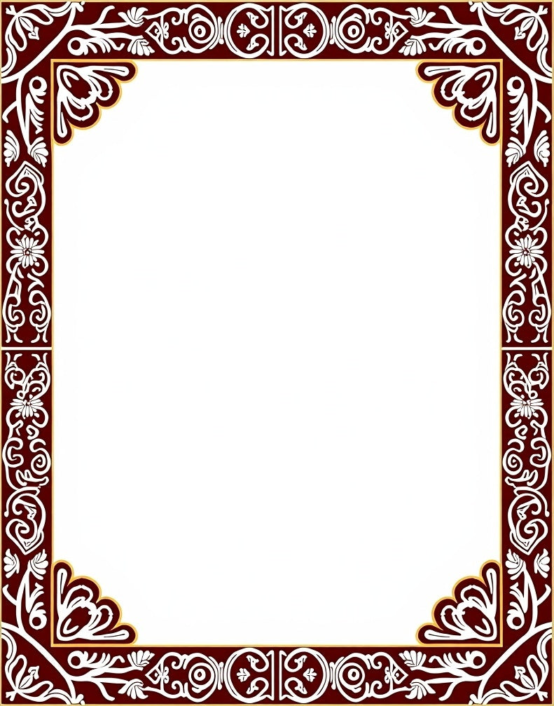Deep Red White Floral Border Rug