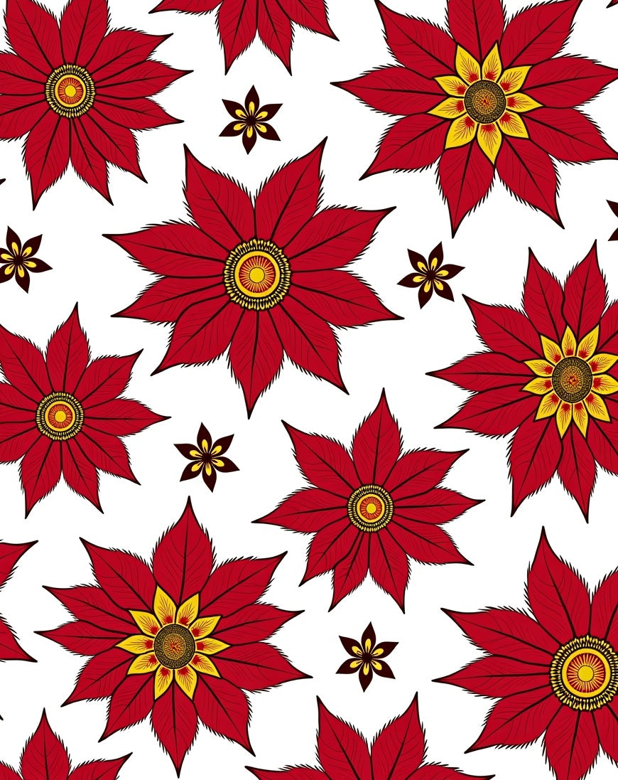 Bold Red Yellow Starburst Floral Rug