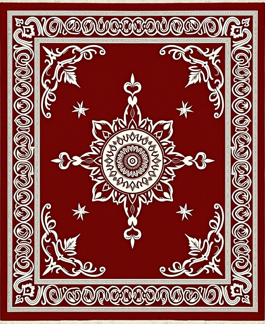 Crimson Medallion Border Swirl Rug